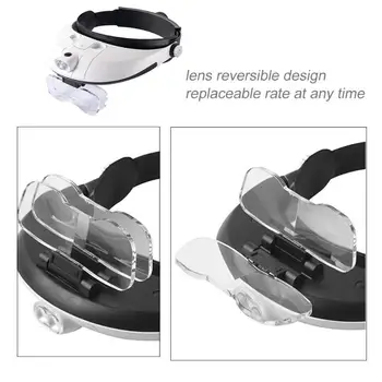1.0-6.0 X Headwear Lupa para Leer Microscopio lupa w/Lámpara Desmontable Faros de Lupa Con 5 Reemplazable