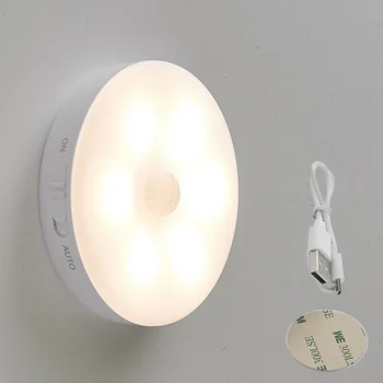 1/2/4/6pcs USB Recargable LED del Sensor de Movimiento de PIR Luz de la Noche Magnético Inalámbrico Inteligente Lámpara de Noche Armario de la Escalera del Dormitorio Lámpara de Pared