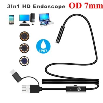 1 M de 7 mm y Micro USB/Tipo-c/Android 3 en 1 Equipo del Endoscopio Boroscopio Impermeable Micro USB de la Cámara de la Inspección del Tubo