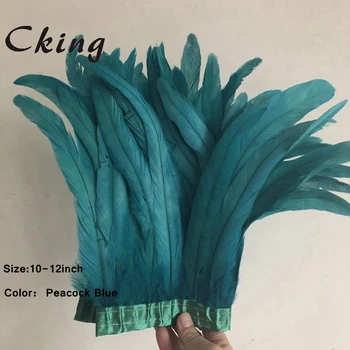 1 metros pavo real Azul Gallo coque colas de plumas adornos de 25-30cm de 10-12 de bricolaje de la boda decoraciones de carnaval tiras de encaje de la cinta