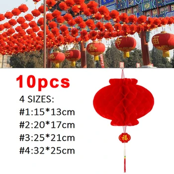 10 Piezas Rojo Chino Linternas de Papel Decoraciones del Festival de Año Nuevo, Festival de Primavera, de la Boda