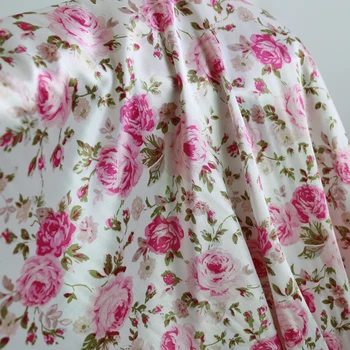 100 cm*120 cm de Rosa Flor de Impresión de Tela de Raso de Material de color Rosa de la Impresión Floral de ropa de dormir Vestidos de Telas de Patchwork Ticidos