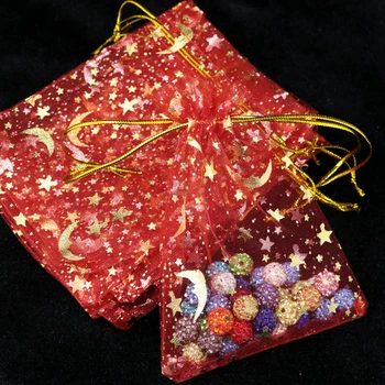 100pcs Luna Estrella Pequeña de Organza Bolsas de Dulces Bolsos de Empaquetado de la Joyería de la Boda Decoración de Navidad Bolsa de Regalo de Bolsas
