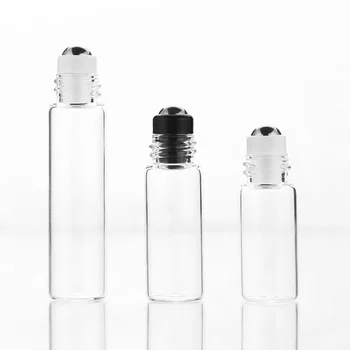 100pcs/lote de 2 ml 3 ml 5 ml transparente Perfume de Vidrio en Rollo en Botella de Vidrio/de la Bola de Metal Marrón Rodillo de Aceite Esencial de Viales