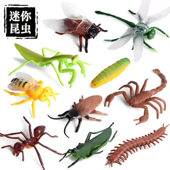 10Pcs/Set Pequeño de los Insectos Animales Modelo de la Hierba de la tolva de la Abeja Dragonf Mantis Figuras de Acción de una Estatuilla en Miniatura Educativos Juguetes de Niño Lindo