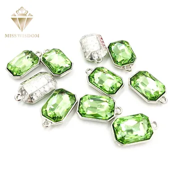 10X14mm Luz verde coser piedras Rectangulares Octágono de aleación único agujero de cristal colgante diy pendientes/adornos accesorios