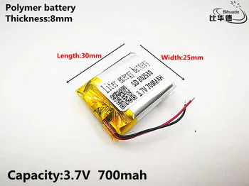 10pcs Litro de energía de la batería de Buen Qulity 3.7 V,700mAH,802530 de Polímero de litio ion / Li-ion de la batería de JUGUETE,BANCO de POTENCIA,GPS,mp3,mp4