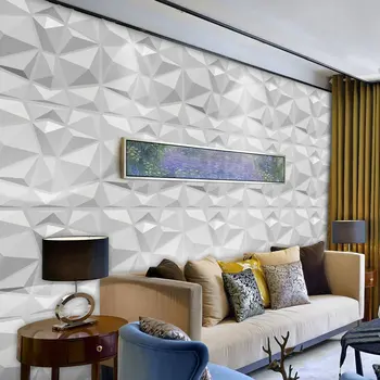 12 Pcs Decorativos 3D Paneles de Pared en el Diseño de Diamante Blanco Mate de 30x30cm papel Tapiz Mural de Azulejos en el Panel de Molde