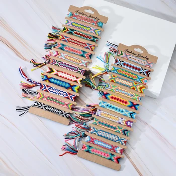 12pcs/lot Étnico de colores Trenzadas brazaletes de las Pulseras hechas a Mano Ajustable de Tejido de Cuerda de Ancho de la Pulsera de Cadena De las Mujeres de la Joyería de los Hombres