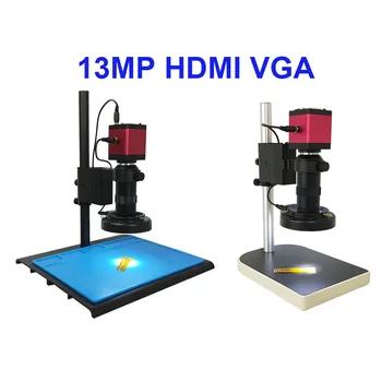 13MP HDMI VGA /22MP 38MP HD USB TF Microscopio Monocular Lente de la Cámara Digital 56 de Luz LED Workbench Soporte de Reparación de Teléfono de Soldadura