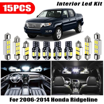 15pcs Blanco Interiores de Automóviles Bombillas de Luz LED Kit Para 2006-Honda Ridgeline Led Mapa de la Cúpula del Tronco de la Placa de la Licencia de Luz de Lámpara