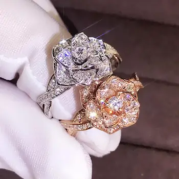 18k Blanco y oro Rosa color de la 3A circón Anillos de diamantes para las mujeres de lujo bling de la joyería anillo de boda anillos mujer de la fiesta de moda de regalo