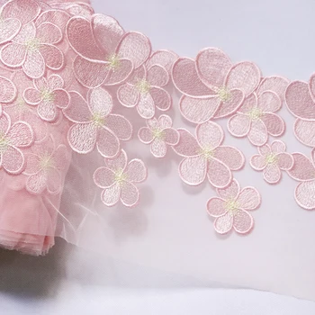 1Meter 21cm de Ancho de color Rosa Bordado de flores de Encaje Vestido de Novia de Coser Tela de Malla Textil Hogar Cortinas Ropa de Accesorios de BRICOLAJE