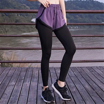 2 en 1 de las Mujeres de Compresión de Pantalones de Yoga Gimnasio Fitness Deportes Trotar Elástico Flojo con Pantalones Slim Perfecta Transpirable Polainas
