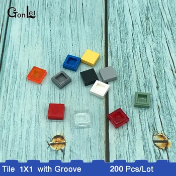 200Pcs/lot MOC de Ladrillo Plano Tile 1x1 con Ranura de Bloques de Construcción de las Piezas de DIY Educativos Juguetes Creativos para 3070b Rebrickable Ladrillo