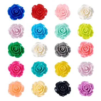 200pcs Color Mezclado de colores de la Flor de Rose Cabujones de Resina para la Fabricación de la Joyería de BRICOLAJE Pulsera del Collar de los Accesorios de Resultados 18~20x9mm