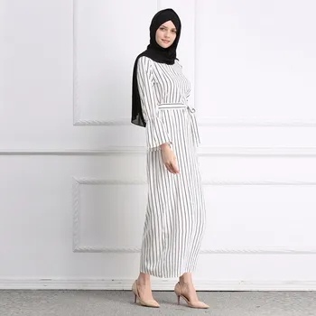 2018 Musulmán Larga De Rayas Maxi Hiyab Árabe Vestido De Dubai Abaya Traje Vestidos De Kimono Jubah Ramadán Islámico Árabe Ropa Kaftan Yukata