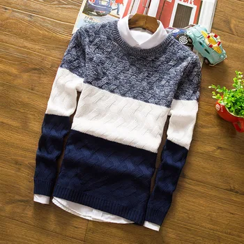 2018 Nuevas Llegadas de los hombres suéter de Invierno de la Marca Simple Slim Color Metrosexual de color del mosaico de suéteres toque casual Jersey Suéter