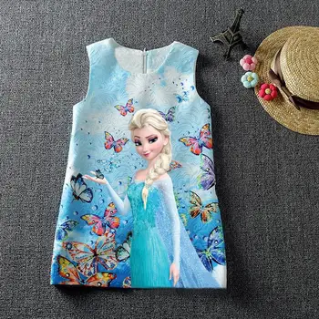 2018 Verano Vestidos de las Niñas Vestido de Elsa Anna Princesa Vestido de Fiesta Para Niñas de regalo Vestidos de dibujos animados de Mariposas de Impresión de Bebé, Ropa Niña