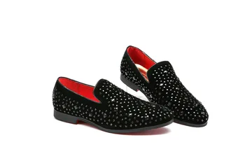 2019 Hombres Nuevos mocasines Negro de Diamantes de Imitación de diamantes de Pinchos Mocasines Remaches zapatos Rojos de Fondo la Fiesta de la Boda Zapatos de B1081