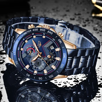 2019 LIGE Azul Nuevo Negocio de la Moda del Reloj para Hombre Relojes de la Marca Superior de Lujo de Acero, Impermeable del Cuarzo del Reloj de Oro Relogio Masculino