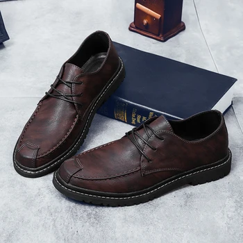 2019 Nueva de Cuero Genuino Casual Zapatos de los Hombres de Encaje Hasta la Comodidad de los Zapatos del Barco de la Primavera Transpirable Calzado Marrón Suave Zapatos de Conducción de #XP013