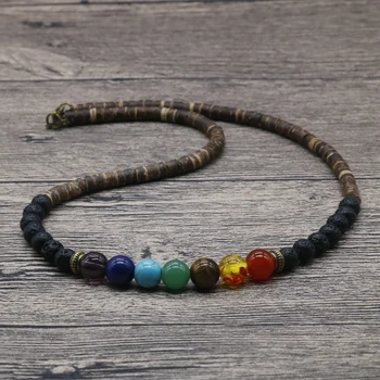 2019 Rústico de Lava Natural con Cuentas de Collar de Hombres 7 Chakra Collar Para los Hombres y Mujeres Tribales Espiritual Collar de Regalo Para Él SU-12