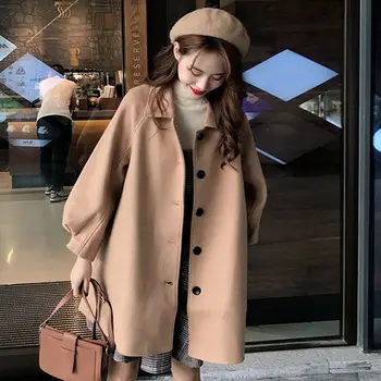 2020 Estilo coreano Abrigo de Lana de las Mujeres de Espesor mitad de la Longitud Lindo Abrigo de Lana para el Otoño y el Invierno de Gran Tamaño