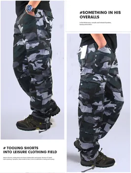 2020 Otoño Mult-bolsillos de Camuflaje Pantalones de los Hombres Casuales de Algodón Táctico Pantalones de los Hombres Pantalones de Carga Suelta de Camuflaje Pantalones de Peto de