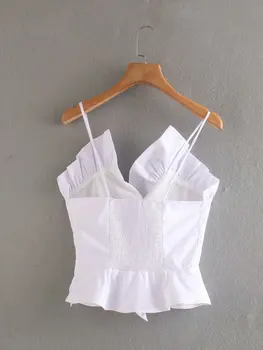 2020 Verano de las Nuevas Mujeres de Color Sólido blanco de la Correa de Popelina zaraing za de las mujeres Blusa camisa vadiming sheining femenina camisa tops LFD9574