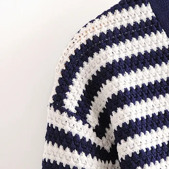 2020 ZA otoño suéter nuevo con un diseño V-cuello delgado de rayas de punto cardigan chaqueta retro de las mujeres capa larga de un solo pecho de xw1236