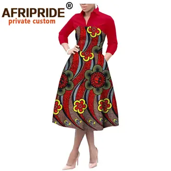 2020 africano una línea de vestidos para mujeres de recortar la parte superior de impresión vestido casual traje de fiesta dashiki ropa de cera de algodón AFRIPRIDE A1925042