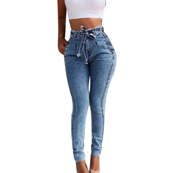2020 de la Moda Nueva Moda tallas con Cinturón de Cintura Alta pantalones Vaqueros Flacos, las Mujeres de Denim Stretch de la Borla de la correa de la Venda Skinny Jeans Push Up W
