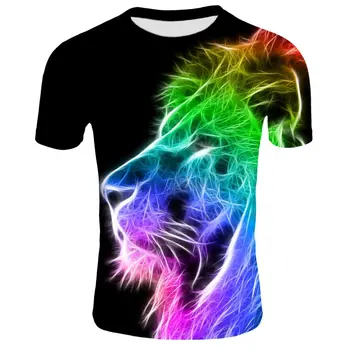 2020 nueva impresión 3D color de león T-shirt ropa de calle de manga corta de impresión T-shirt de moda para los hombres
