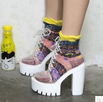 2020 nueva moda otoño transparente botas de tobillo para las mujeres super zapatos de tacón alto botas de luz de cristal de zapatos altos de plataforma de las mujeres botas