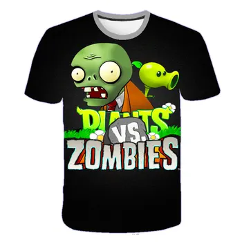 2020 nuevo horror divertidos dibujos animados de anime de la ropa de los niños T-shirt 3D de Plantas vs Zombies Niño Niña T-shirt O-Cuello de Moda Tops