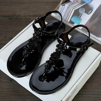 2021 verano de las mujeres sandalias planas de Mujer sandalias de flor de la decoración de la mujer de la playa de la Jalea zapatos antideslizantes chanclas de vacaciones en una playa zapatillas
