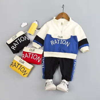 219 Otoño Nuevos Niños Suéter con Capucha Conjunto de ropa de Niño de Algodón Alfabeto Casual Deportes Traje de Bebé Ropa de Bebé Azul Rojo Negro