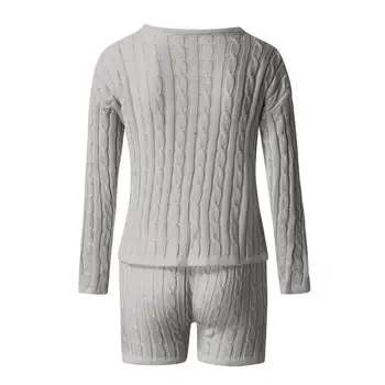 2PC de Invierno de Punto de Algodón de las Mujeres Pijama Conjunto de 2021 Damas Sólido Sexy de los Hombros Fuera de Caliente la ropa de dormir de la Moda a Corto Traje de Pijama Mujer