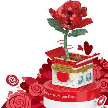 374pcs Rosa Bloques de Construcción de Caja de Música de Bricolaje Ladrillos amor Eterno Modelo Educativo de san Valentín, Día de los juguetes Para los niños de los Niños de Regalo