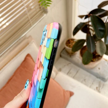 3D Colorido arco iris de Colores de Bloque de la caja del Teléfono Para el iphone 12 Pro MAX 11 SE 7 8 Plus X XR XS MAX Lindo Tetris Patrón Tapa Blanda
