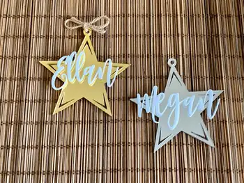 3D de encargo de Acrílico nombre diferente Ornamento de la Estrella de corte láser de nombres de la boda de Navidad de la Familia Etiquetas de Regalo de regalo para los invitados a favor del partido