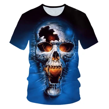 4-20 Años 2020 Niños en Verano Estilo Punk 3D T-shirt Niños Niña de Fuego Azul, el Cráneo de la Cabeza de la Bala de la Impresión de la camiseta de los Niños de Halloween Camisetas