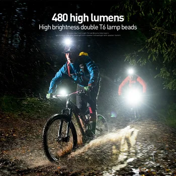 480 de Alta Lúmenes de Luz de Bicicleta Inteligente de Detección de Luz 140dB Big Horn USB 2000mAh Recargable Bicicleta Linterna LED para los Faros