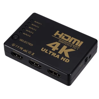 4K 2K 5 x 1 HDMI Cable Divisor de Vídeo HD de 1080P, Adaptador de Conmutador de 5 de Entrada 1 Puerto de Salida HDMI Hub de Xbox PS4 DVD HDTV PC Portátil, TV