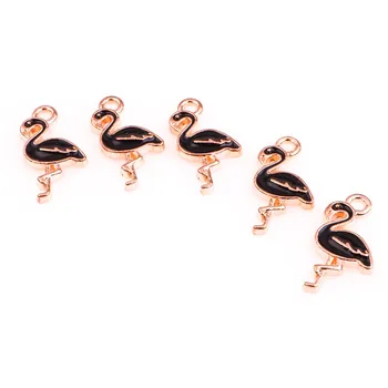 50pcs Esmalte de la Aleación de la Gota de Aceite Negro flamingo Animales Colgante Resultados de los Encantos de la Joyería de DIY Collar de Accesorios