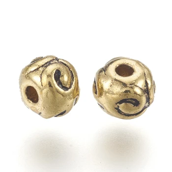 50pcs de Antigüedades de Oro Tibetano de la Aleación de Plata de la Ronda Perlas de 5.5 mm para la fabricación de la joyería de BRICOLAJE pulsera del collar de los accesorios