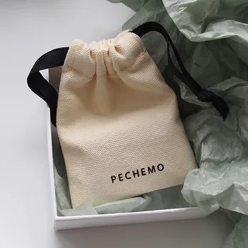 50pcs de negocio personalizado logotipo de la bolsa con cordón elegante pequeñas bolsas personalizadas de la joyería de embalaje de la boda a favor de Algodón bolsas de canva
