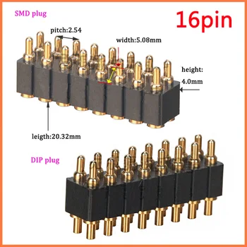 5pcs SMD/DIP Resorte Pogo Pin Conector de 16 Pines de PCB a Través de los Agujeros de Doble Fila de 2,54 mm Pitch 2x8 Posición de Oro