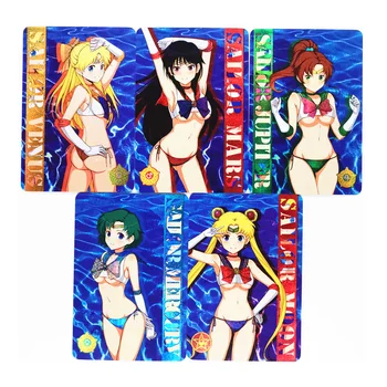 5pcs/set Sailor Moon Traje de baño de Belleza de Chica Sexy Juguetes Aficiones Hobby Coleccionables Colección de juegos de Anime Tarjetas